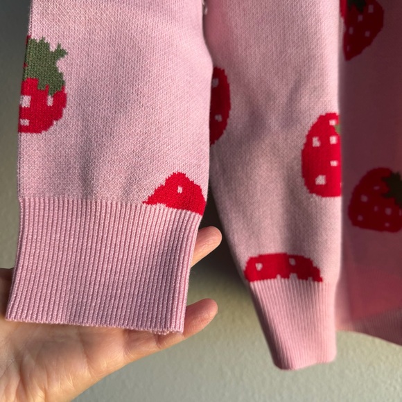 Women’s Pink Strawberry Knit Cardigan Oversized Open Front Sweater Cozy XXL (B) - Picture 4 of 9